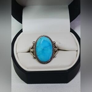 "T" Philippines 925 Sterling Silver Ring With Blue Stone/ Size 10.5/Weight 7g
